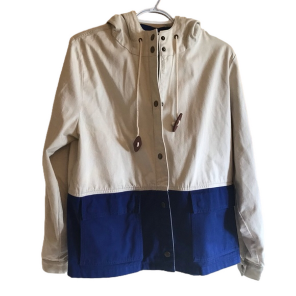 J. Crew Jackets & Blazers - Womens J Crew Size Medium Cotton Jacket Off White and Blue. Zip and Snap Buttons